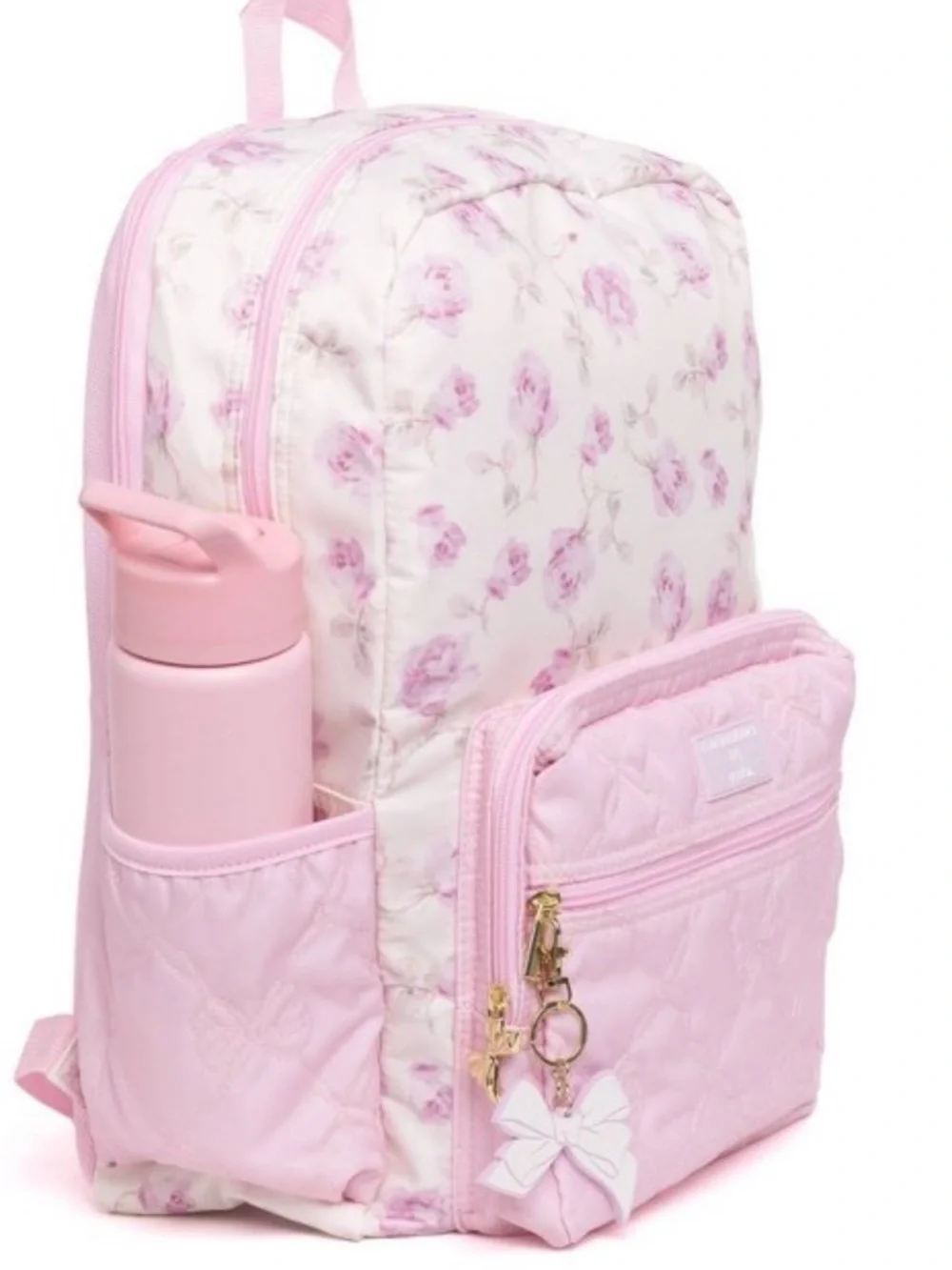 LoveShackFancy Pastel Pink Quilted Backpack with Floral Stationery Set